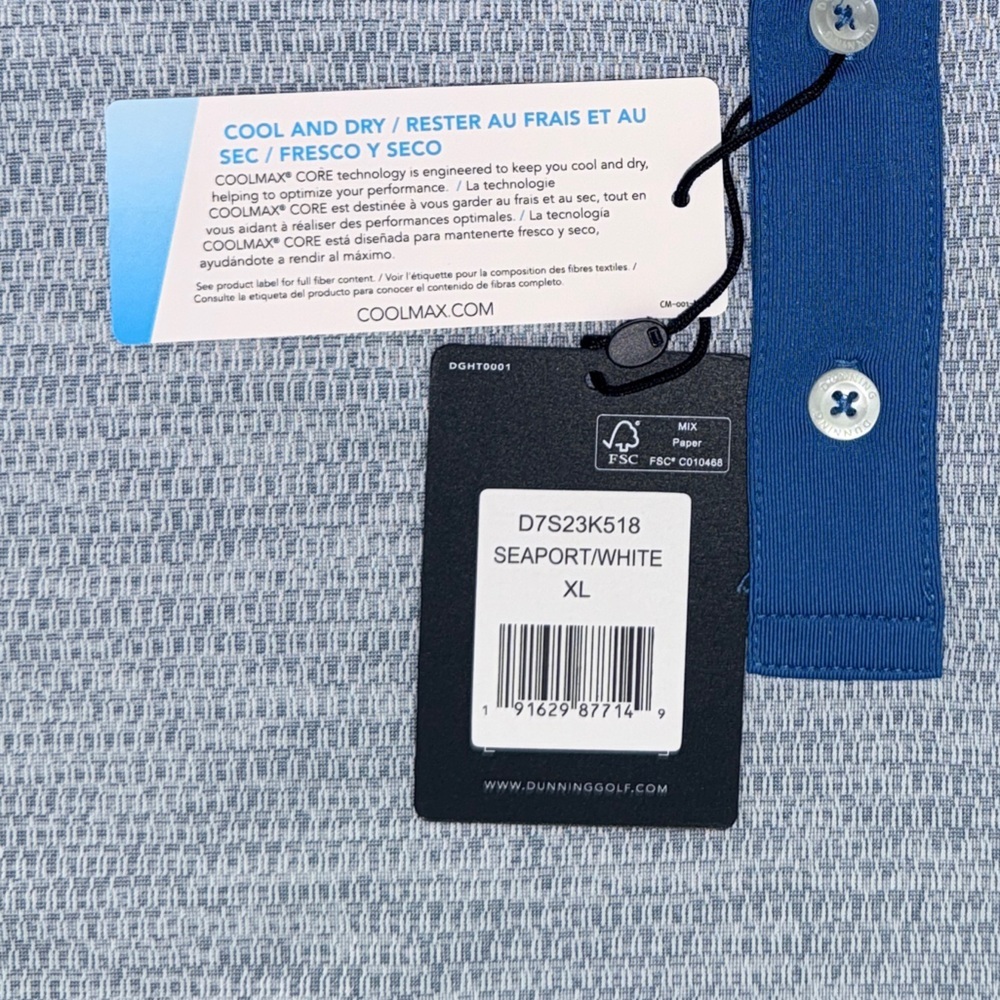 Dunning Golf Polo Shirt Men’s XL Seaport Blue White Coolmax Performance NEW - Picture 9 of 10